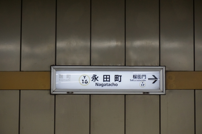 鉄道乗車記録の写真:駅名看板(1)        「有楽町線永田町駅」