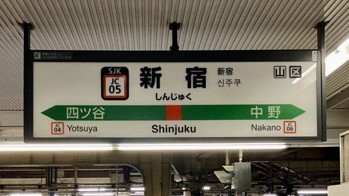 鉄道乗車記録の写真:駅名看板(3)        「新宿 の駅名標」