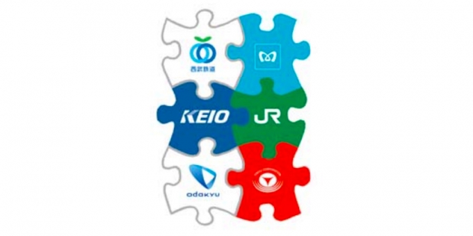 画像：6社が記載された新ロゴマーク - 「JR東日本と大手私鉄5社、公式スマートフォンアプリ連携サービスを開始」