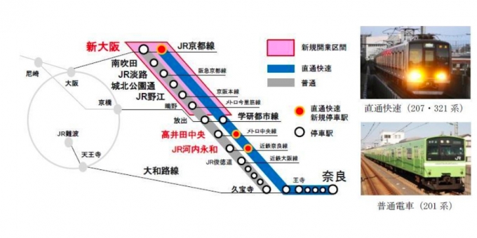 ニュース画像：おおさか東線 運行形態の概要 - 「JR西日本、おおさか東線全線開業時の運行体系を発表」