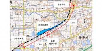 ニュース画像：新駅の設置位置 - 「予讃線、北伊予～伊予横田間に新駅「南伊予駅」を設置 」