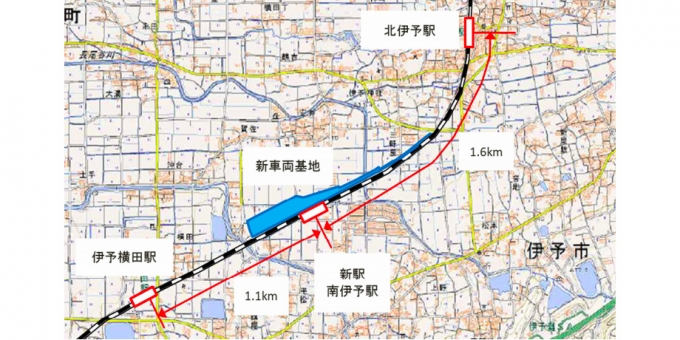 画像：新駅の設置位置 - 「予讃線、北伊予～伊予横田間に新駅「南伊予駅」を設置 」