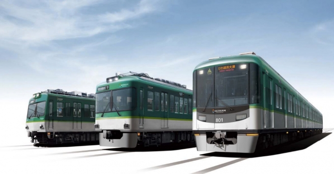 ニュース画像：カラーデザイン変更後の大津線車両イメージ (左から600形、700形、800系) - 「京阪、大津線の車体カラーを「緑と白」に変更 京阪線とイメージ統一」