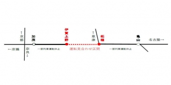 ニュース画像：運転見合わせとなる区間 - 「関西本線の柘植〜伊賀上野間、橋梁工事で運転見合わせ 1月26日」