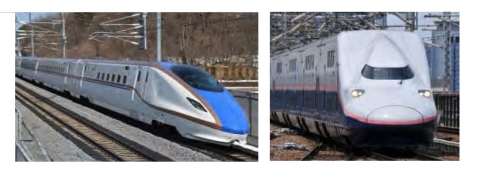 ニュース画像：上越新幹線に新しく投入されるE7系(左)と引退するE4系(右) - 「JR東日本、上越新幹線にE7系を導入 E4系は2020年度末までに廃止へ」