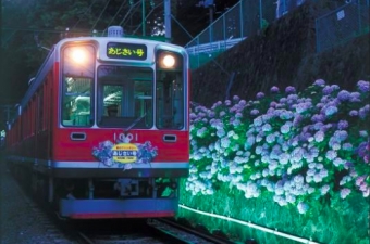 画像：「夜のあじさい号」イメージ - 「箱根登山鉄道、2019年の「夜のあじさい号」は6月15日から運転」
