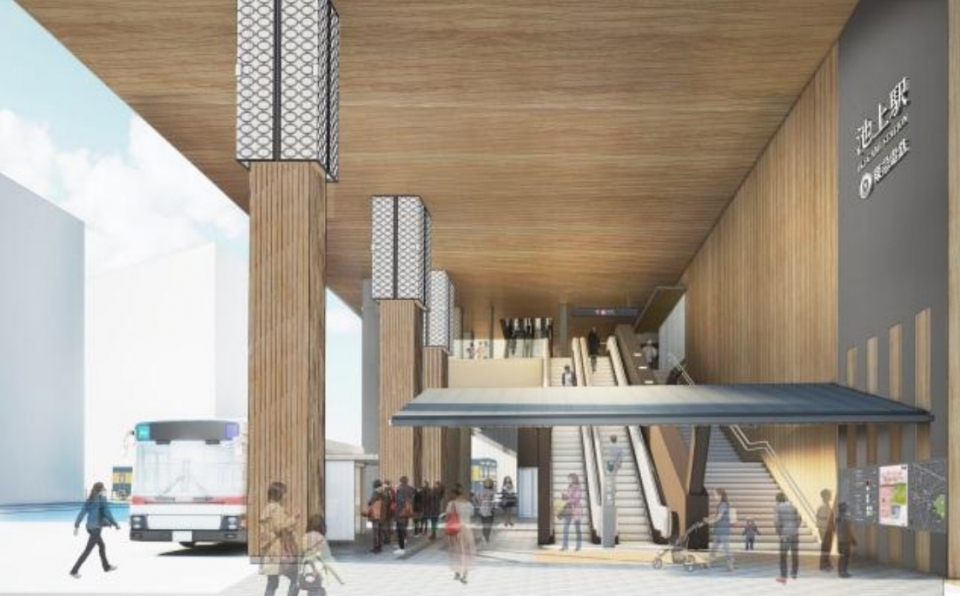 ニュース画像：北側の駅出入口イメージ - 「東急、池上駅に5階建ての駅ビル建設 2020年に駅構内踏切を解消へ」