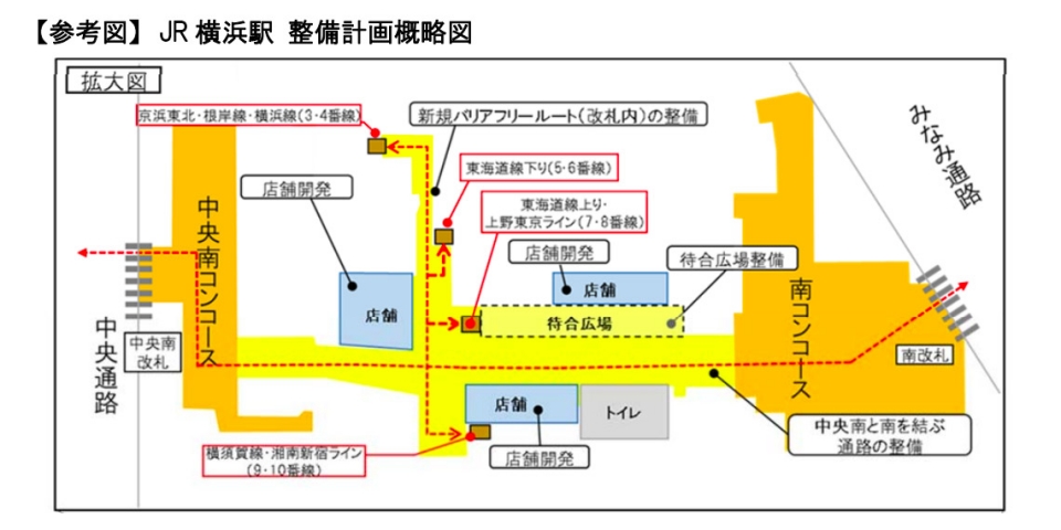 ニュース画像：改札内通路の概要 - 「JR横浜駅、中央南コンコースと南コンコースを結ぶ改札内通路を新設へ」