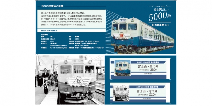 画像：記念乗車券セット イメージ - 「富士急行、「ありがとう5000系記念乗車券セット」を発売へ」