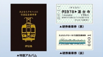 画像：記念乗車券 イメージ - 「伊豆急行、「さよならクモハ103引退記念乗車券」の第1弾を発売」