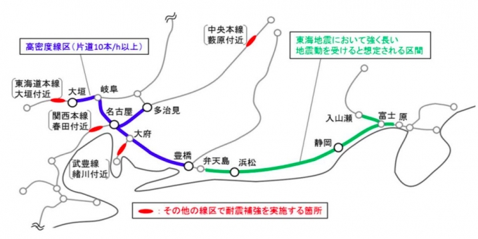 画像：高架橋柱耐震補強の対象範囲 - 「JR東海、在来線の高架橋柱耐震補強の対象を拡大 中京圏の東海道線など」