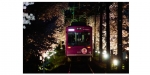 ニュース画像：ライトアップ区間を運行する「夜桜電車」 - 「京福電気鉄道、嵐電で「桜のトンネル」ライトアップ 「夜桜電車」も運行」