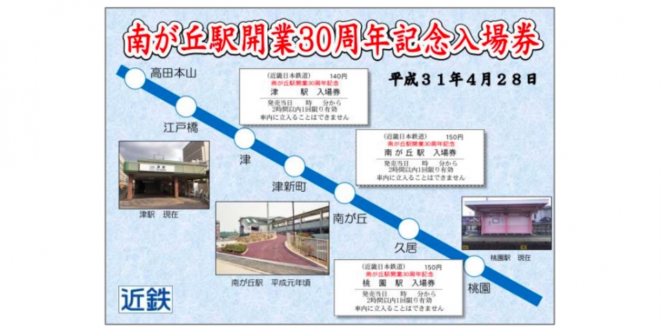 近鉄名古屋線、南が丘駅開業30周年記念入場券セット・グッズを発売