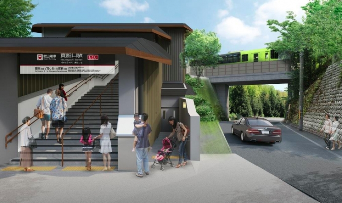 画像：リニューアル後の貴船口駅 イメージ - 「叡山電鉄の貴船口駅、2020年春にリニューアル ホーム幅拡張など」