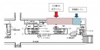 ニュース画像：閉鎖トイレの位置 - 「横浜市交通局、阪東橋駅で工事に伴い第5出入口と女性用トイレを一時閉鎖」