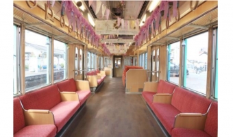 ニュース画像：グリーン忍者列車の車内、2018年運行時 - 「伊賀鉄道、今年も「アロマ&フラワートレイン」運行 割引特典付きっぷも」
