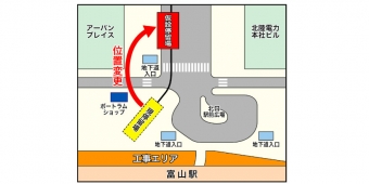 ニュース画像：仮設停留場の位置 - 「富山駅北停留場が仮設乗り場に変更 富山地鉄との直結化工事で」