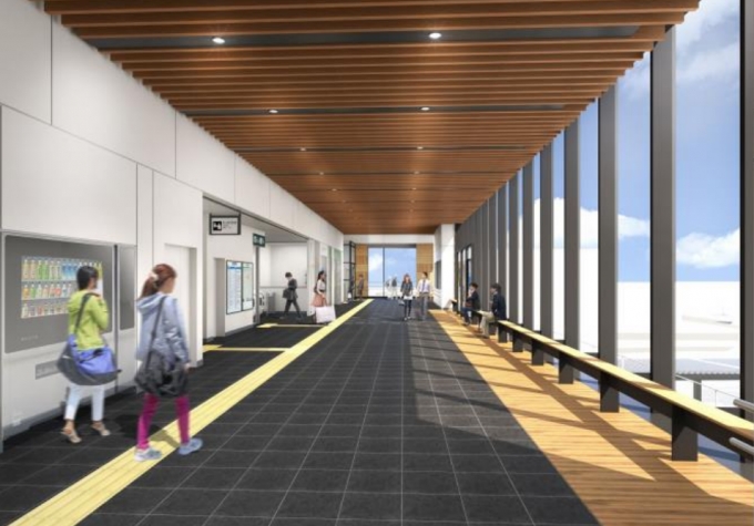 画像：自由通路完成イメージパース - 「JR東日本、山梨市駅を橋上駅舎に建て替えへ 2020年度完成を予定」