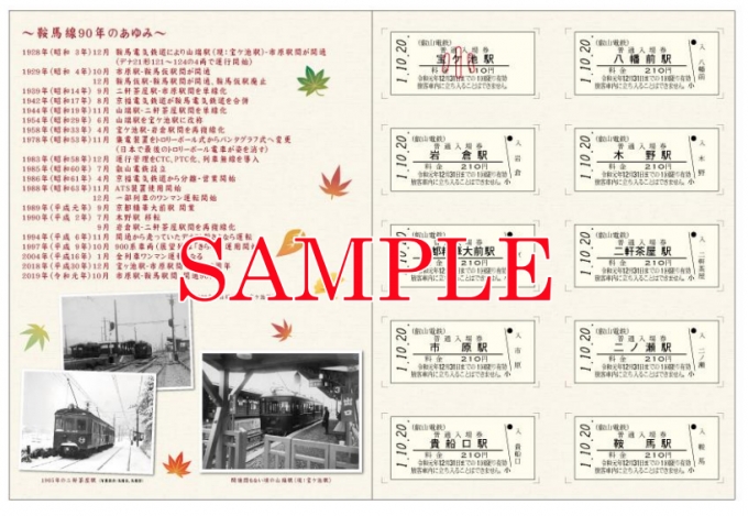 画像：鞍馬線全線入場券セット中面のイメージ - 「叡山電鉄、鞍馬線全線入場券セットを発売 全通90周年記念」