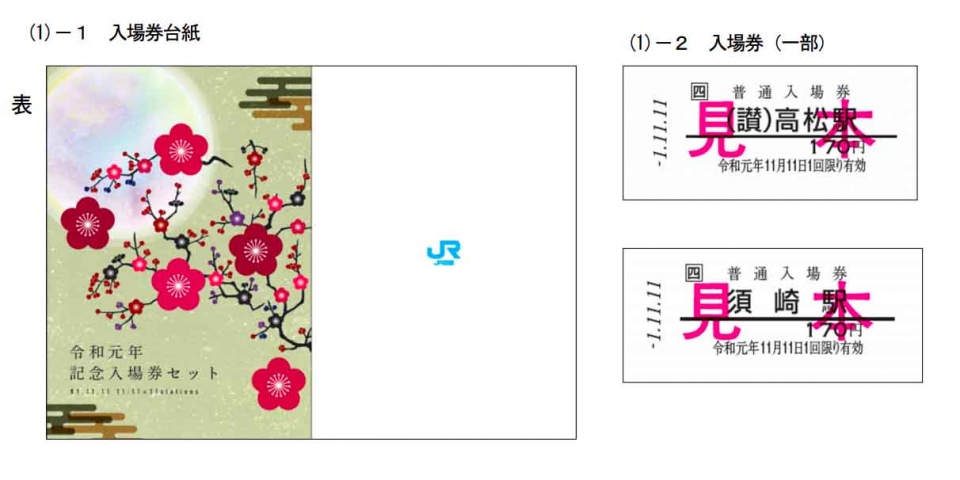ニュース画像：入場券台紙と入場券のイメージ - 「JR四国、「1」並びの令和元年記念入場券セット・記念乗車券を発売」