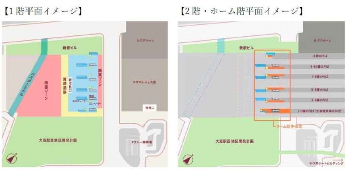 画像：新改札の概要 - 「大阪駅、西側高架下に新改札を設置 大阪環状線ホームは延伸」