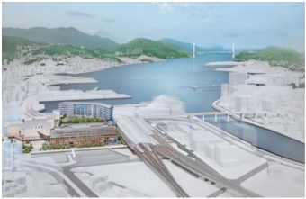 ニュース画像：敷地北から長崎港を臨む外観イメージ