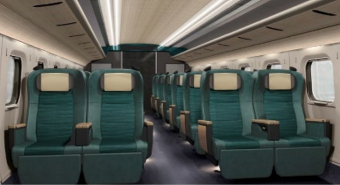 画像：グリーン車、室内イメージ - 「JR東日本、山形新幹線に新型「E8系」導入 300km/h運転へ」