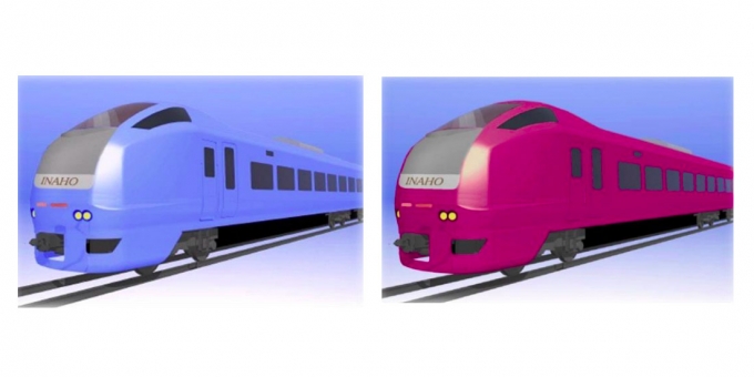 ニュース画像：E653系 瑠璃色(左)とハマナス色(右)イメージ - 「JR東、特急「いなほ」E653系の外観を変更 U106を瑠璃色、U107をハマナス色へ」