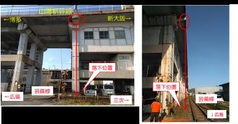 ニュース画像：コンクリート片落下の概要 - 「山陽新幹線の高架橋からコンクリート片落下 芸備線の線路付近」