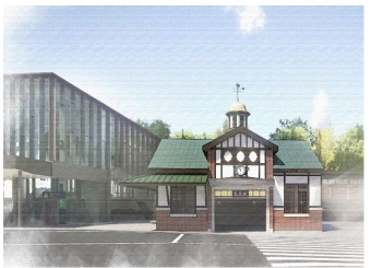 ニュース画像：旧駅舎建物の外観を再現する建物イメージ図 - 「旧原宿駅舎、オリ・パラ延期で解体早まる」