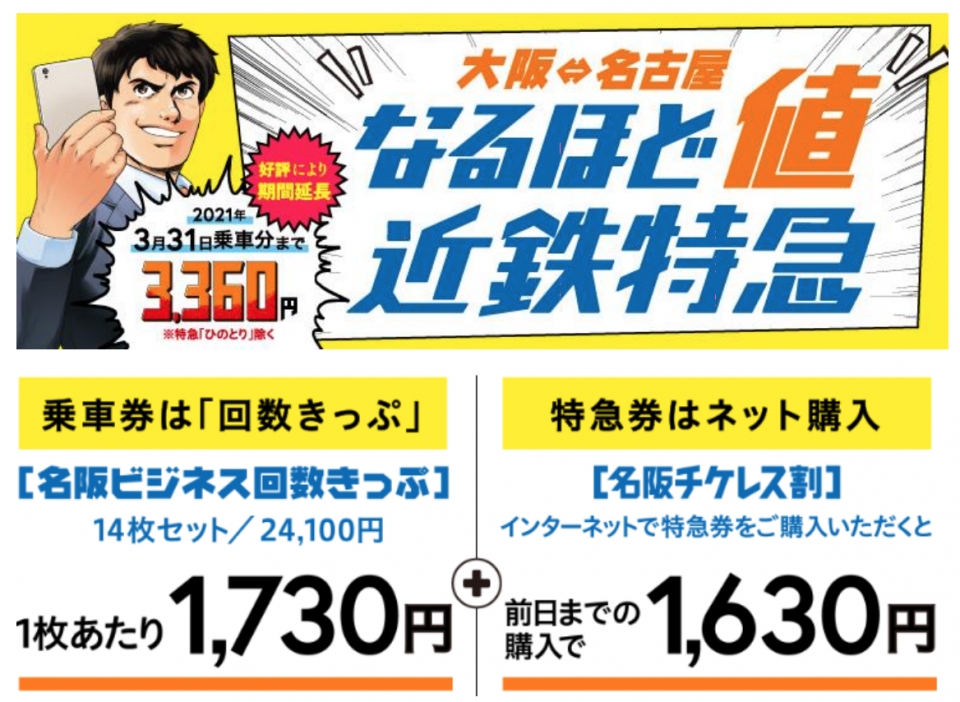 名阪ビジネス回数きっぷ」「名阪チケレス割」販売期間延長 | レイルラボ ニュース