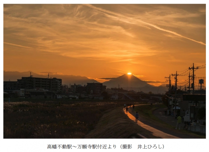 ニュース画像：多摩モノレール沿線から見ることができる「ダイヤモンド富士」 - 「多摩モノレールから見る「ダイヤモンド富士」、眺望期を迎える 2018年1月末頃まで」
