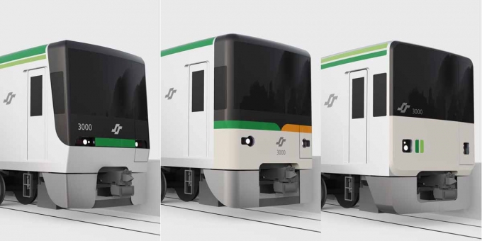 ニュース画像：デザイン3案 - 「仙台市交通局、南北線の新型車両デザインを投票で決定へ」