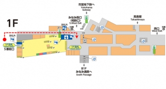 ニュース画像：五番街改札口から1階改札口へのルート - 「相鉄、横浜駅五番街改札口を無人化」