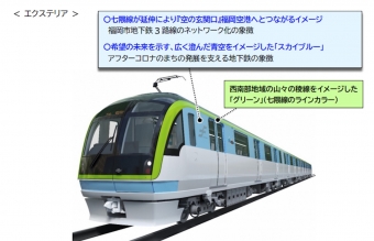 ニュース画像：七隈線に新型車両「3000A系」 - 「福岡市営地下鉄七隈線に新型車両「3000A系」2022冬導入へ」