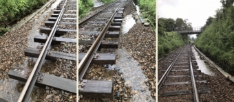 ニュース画像：砕石の流出状況 - 「明知鉄道、豪雨による線路の砕石流失 8月18日まで終日運休」