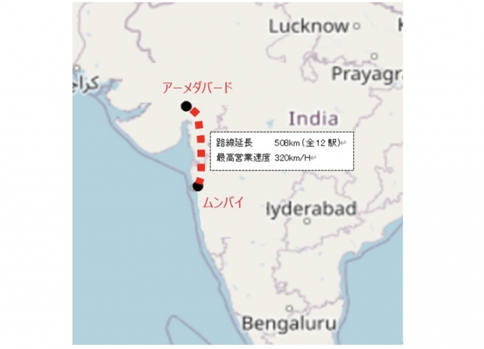 ニュース画像：インド高速鉄道の位置 - 「インド高速鉄道、新幹線システム採用でJR東などが新会社設立」