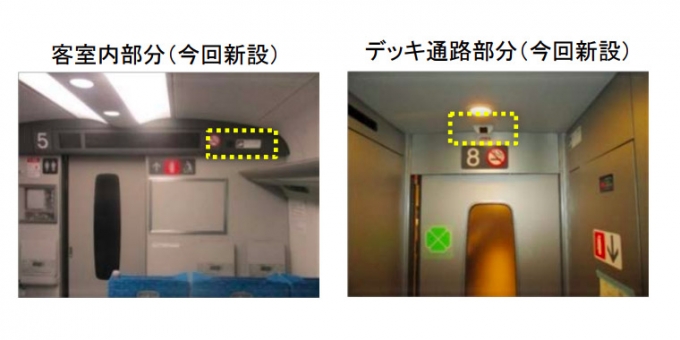 ニュース画像：車内防犯カメラの設置イメージ - 「JR東海、12月14日でN700A全編成への防犯カメラ増設工事が完了」
