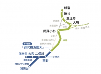 ニュース画像：相鉄•JR直通線⁄東急直通線路線図 - 「相鉄・東急直通線、開業予定は2023年3月に」