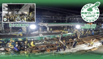 ニュース画像：「鉄道クレーン車(KRC810N)」深夜工事の様子