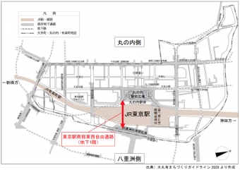 ニュース画像：「東京駅南部東西自由通路」位置