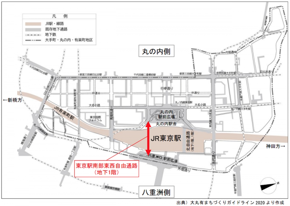 ニュース画像 1枚目：「東京駅南部東西自由通路」位置