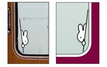 ニュース画像：ミッフィーがドアからひょっこりのぞく かわいい車内ステッカー - 「"ひょっこり"がかわいい！阪急ラッピング列車「ミッフィー号」8月運行開始」