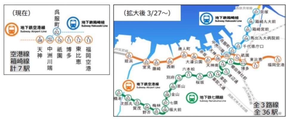 ニュース画像：利用可能エリア - 「福岡市地下鉄、全駅で「タッチ決済」導入！利用可能クレカ6ブランドに拡大 3月27日から」