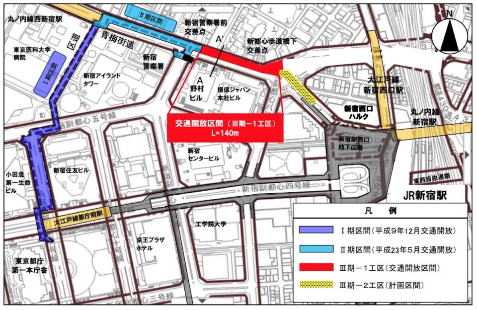 ニュース画像 1枚目：赤い部分が今回の交通開放区間(Ⅲ期ー1工区)