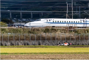 ニュース画像：東海道新幹線 x F1マシンが爆走対決！