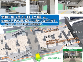 ニュース画像：3月25日からの新潟駅高架下交通雨広場の導線