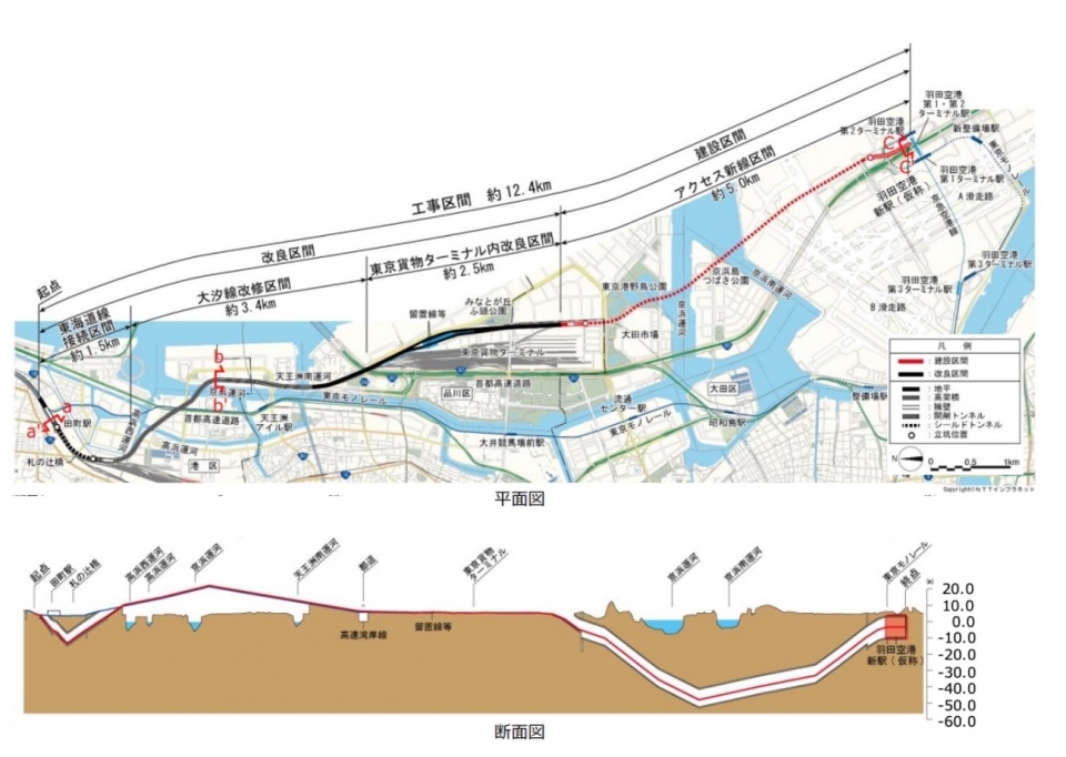 ニュース画像：「東山手ルート」および「アクセス新線」の工事概要 - 「羽田空港アクセス線、本格的に着工開始！東京駅から約18分 2031年度開業」