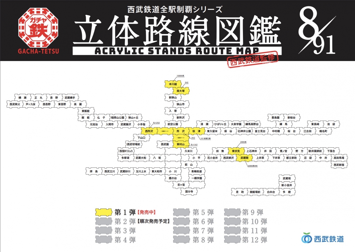 買取り実績 西武鉄道 立体路線図鑑 ガチャ鉄 第1弾 東村山駅 モハ162