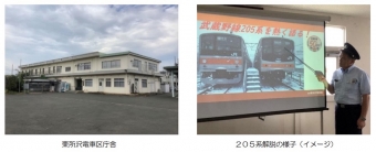 ニュース画像：東所沢電車区庁舎(左) と205系解説の様子(イメージ)